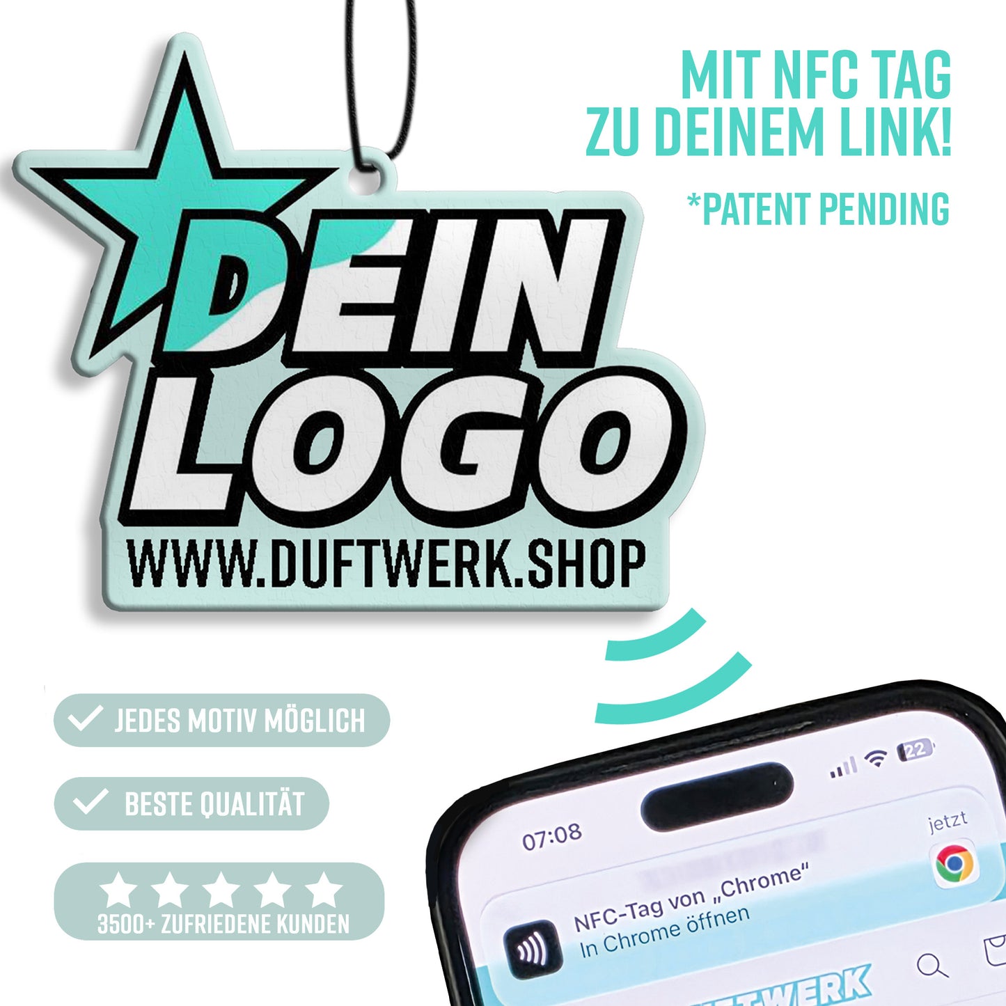 NFC TAG Duftbäume mit deinem Logo oder Bild (jedes Motiv möglich)